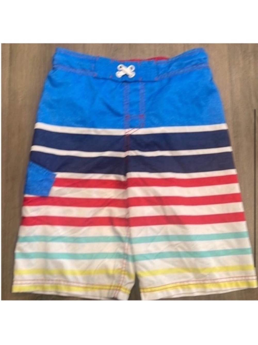 Cat & Jack Boys Blue Multi-Stripe Swim Shorts Large